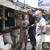 Fruit stand at the roadside. On the left at the front you can see salak fruits.