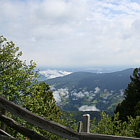 View from the Puflatsch, Seiser Alp, down into the valley (South Tyrol).