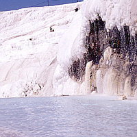 Lime sinter terraces of Pamukkale, artificial pond (Turkey).