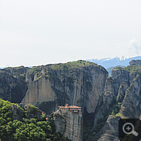 Meteora monastery in bizarre landscape.